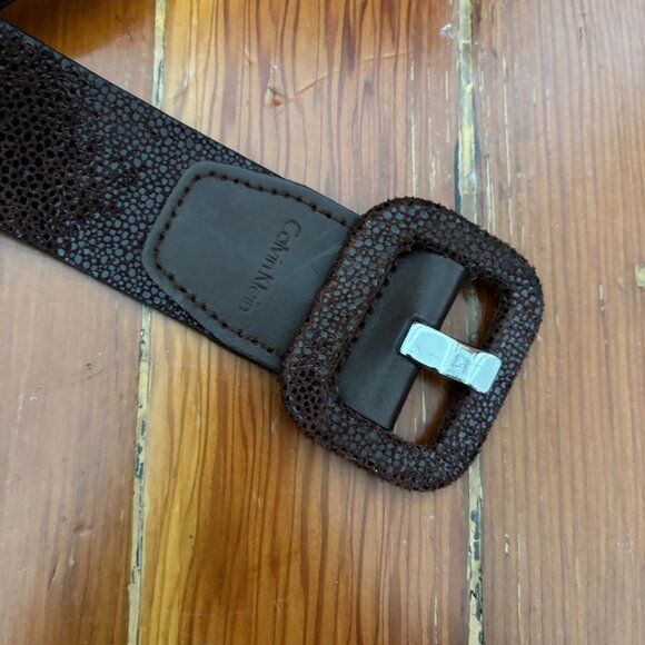 Calvin Klein Vintage Minimalist Genuine Leather Wide Brown Textured Belt - Picture 4 of 4